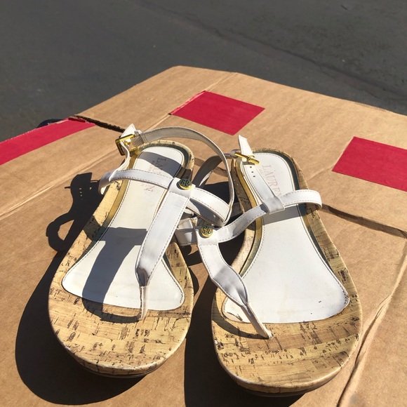 Ralph Lauren Kya Women’s White Thong Ankle Wrap Buckled Sandals Size 7B - Picture 11 of 13